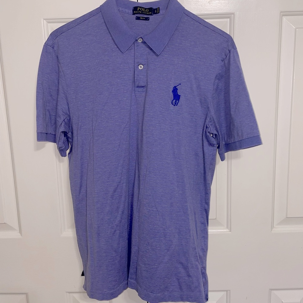 NWOT Ralph Lauren Men’s Polo Shirt, Purple w/ Thin Neutral Stripes, Size L
